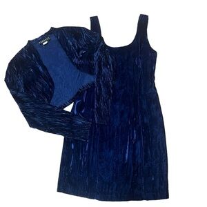 Rampage vintage blue velvet bodycon sleeveless mini dress with matching jacket